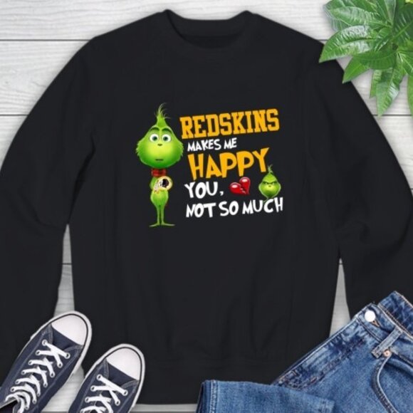 Washington Redskins Makes Me Happy Not You Grinch NFL Football Sweatshirt 91 - Picture 1 of 5
